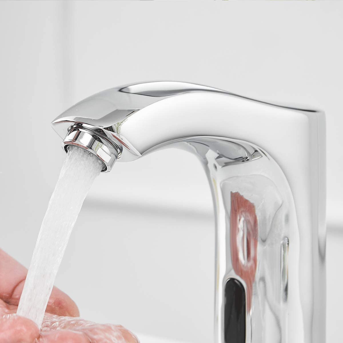 BWE Automatic Sensor Commercial Touchless Bathroom Sink Faucet Chrome with Hole Cover Deck Plate Motion Activated Hands Free with Pop Up Drain with Overflow Lead Free Hot and Cold Mixer