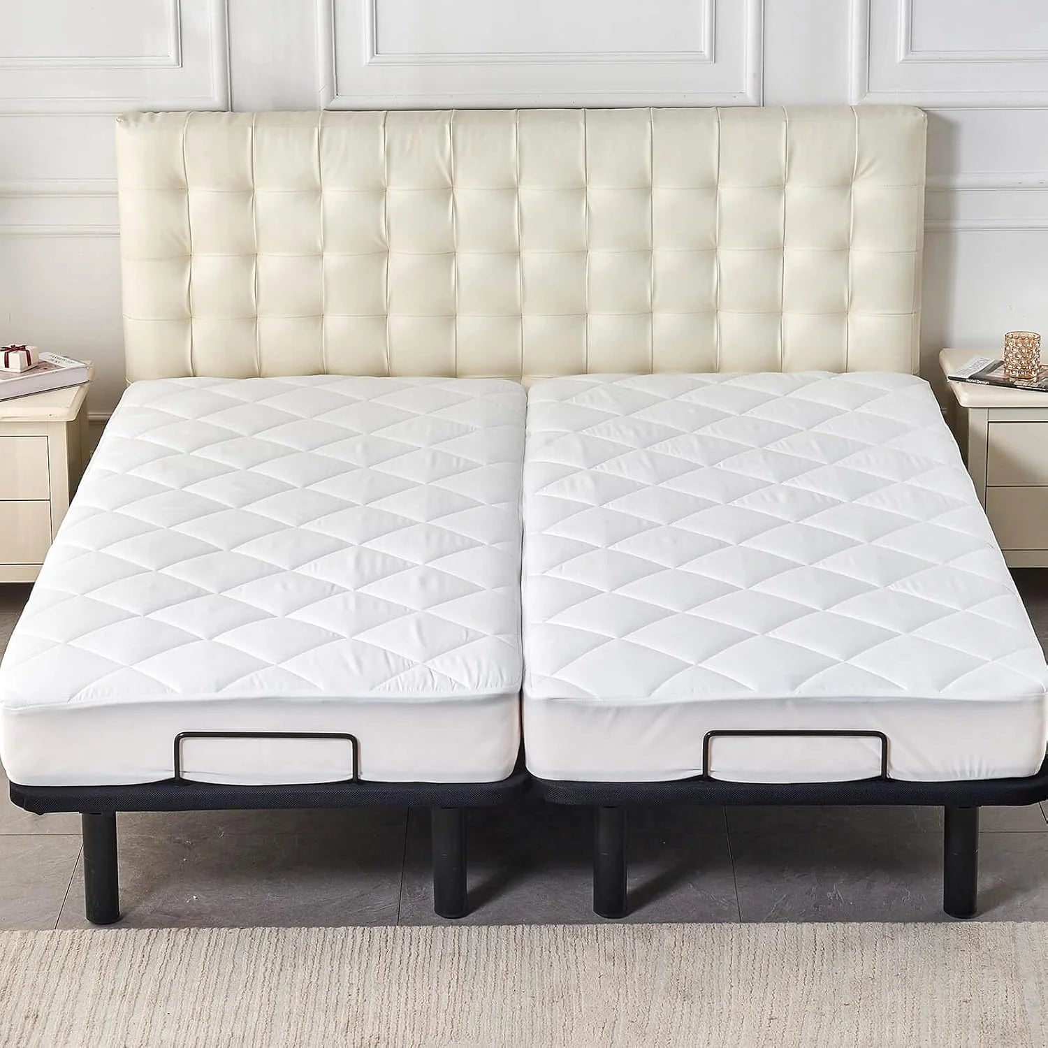 Split King Mattress Topper for Adjustable Bed Fluffy Matress Cover Quilted Fitted Mattress Pad with Elastic Pocket