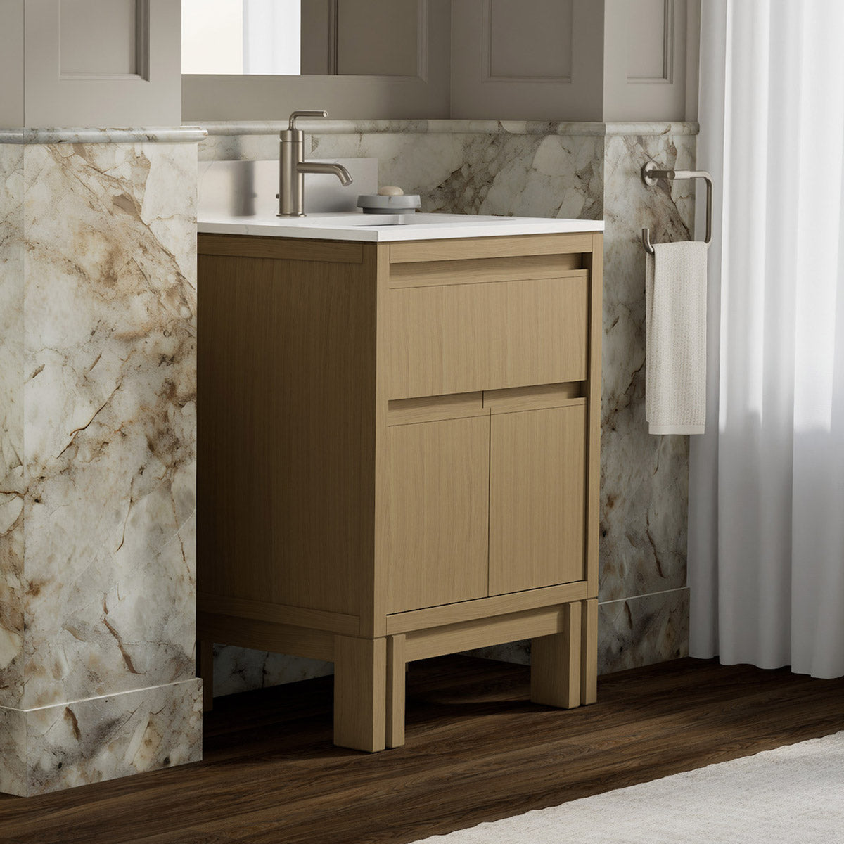 Kohler Solive Bathroom Vanity with Sink and Quartz Top in Oak