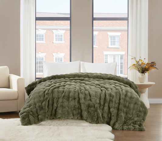 Brooklyn Loom Bubble Faux Fur 100% Microfiber Polyester Twin XL Blanket in Green, All Season, Adult Size, OEKO-TEX Certified