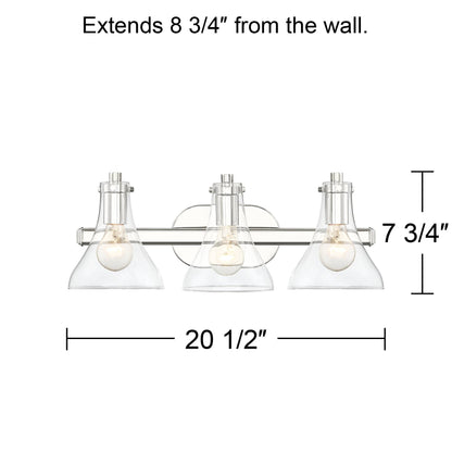 Possini Euro Design Sorren Industrial Modern Wall Light Polished Chrome Hardwire 20 1/2" 3-Light Fixture Clear Glass for Bedroom Bathroom Vanity Home