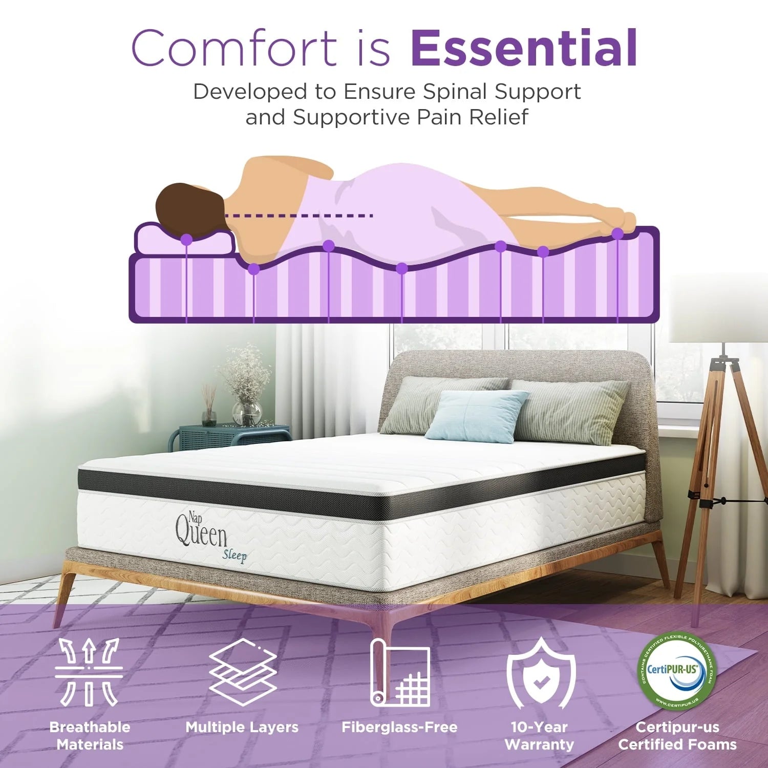 NapQueen Maxima 10°?Hybrid of Cool Gel Infused Memory Foam and Coils Mattress, Full
