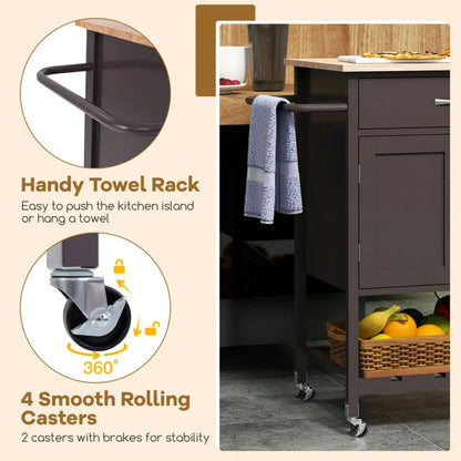 Topcobe Rolling Kitchen Island Cart with Drawer and Towel Rack, Modern Furniture for Living Room, Bedroom-Brown
