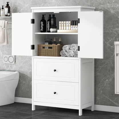 Aukfa 43.3" Tall Wood Storage Cabinet with Two Doors and Adjustable Shelves for Bathroom Kitchen, White