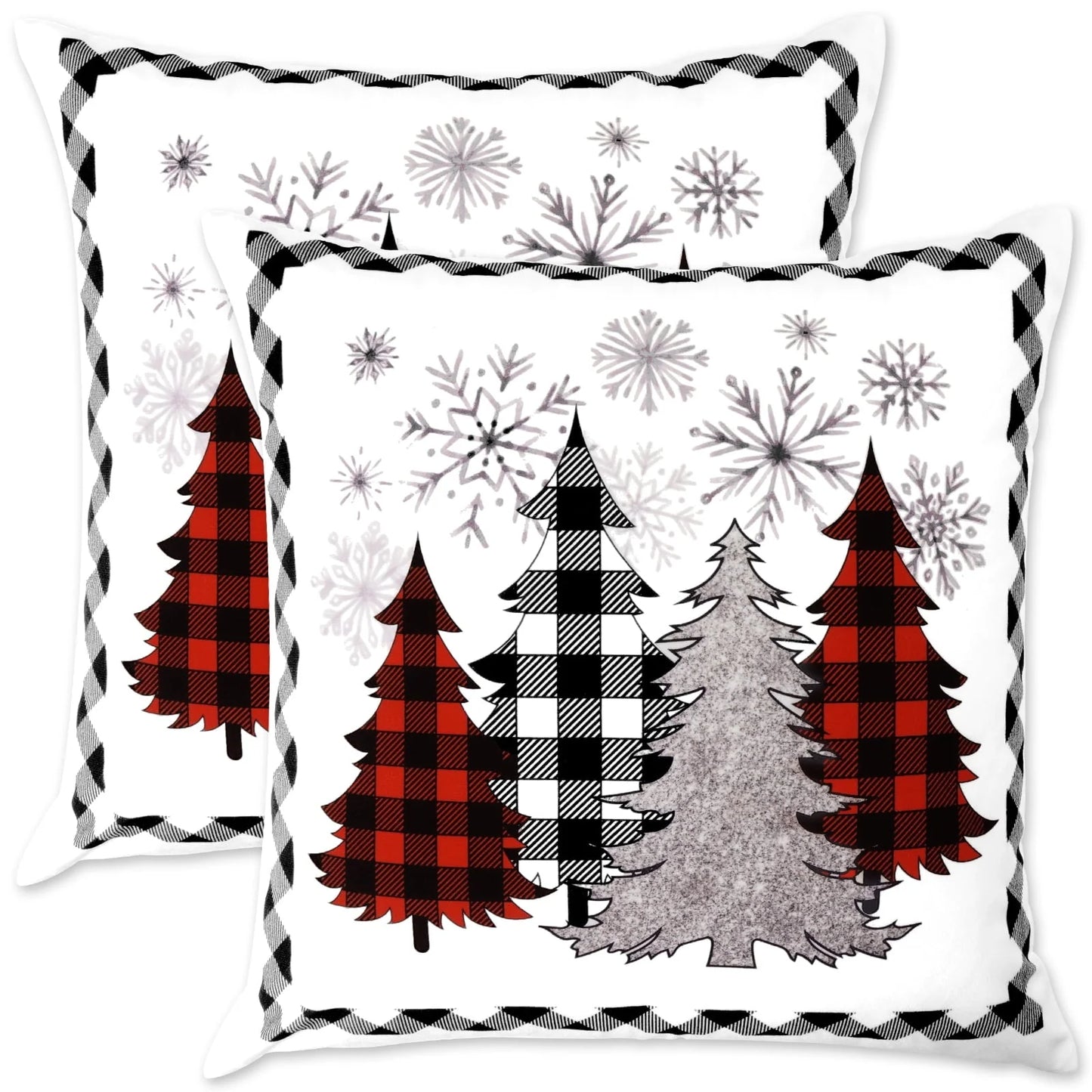 BLEUM CADE Christmas Pillow Covers 18 x 18 inch Grey Snowflakes Christmas Tree Throw Pillow Covers Set of 2,Xmas Buffalo Plaid Cushion Cover Winter Holiday Decorative Pillow Cases