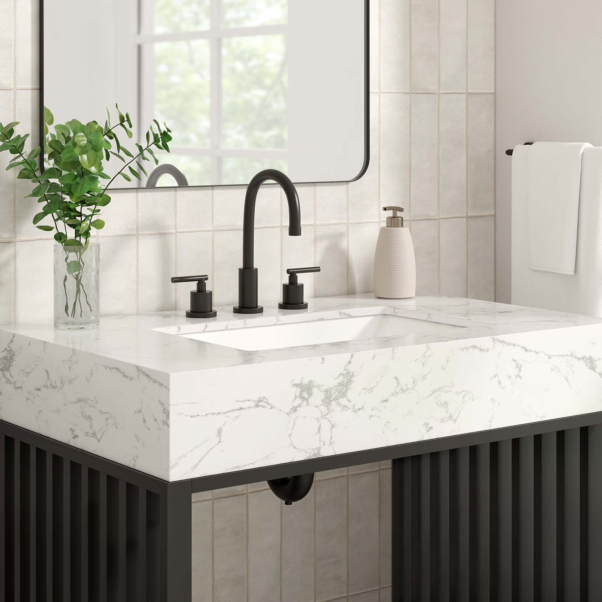 Modway Gridiron 36" Bathroom Vanity in White Black