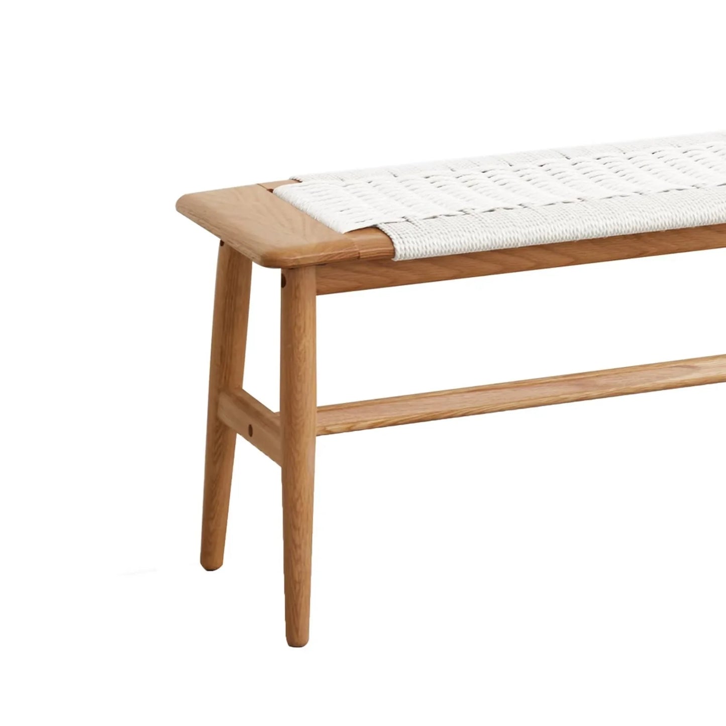 Woven Design Dining Bench, Solid Wood Bed End Bench with 4 Solid Legs and Woven Cover, Long Kitchen Dining Bench for Living Room Dining Room Bathroom, Easy Assembly, White