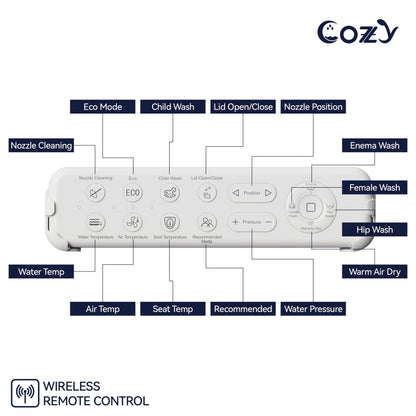 COZY Electric Bidet Toilet Seat, 15.4 x 19.9 Inch, Adjustable Bidet Toilet Seats