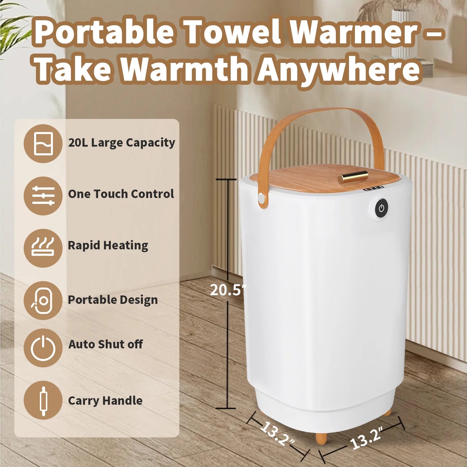 VAJIAZA Luxury Towel Warmer, 20L Electric Hot Towel Warmer Buckets, Towel Heater with 4 timers, Portable Spa Towel Warmers Fit for Towels, Blanket, PJ's, Yellow
