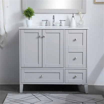 Elegant Decor Sommerville 36" Single Quartz Top Bathroom Vanity in Gray
