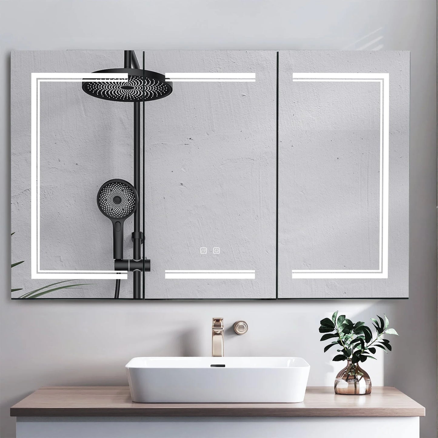 Ktaxon 48"x28" LED Bathroom Mirror Cabinet with Lights, Wall-Mounted Medicine w/Defogger, Dimmable, Memory function, Outlets & USB, White