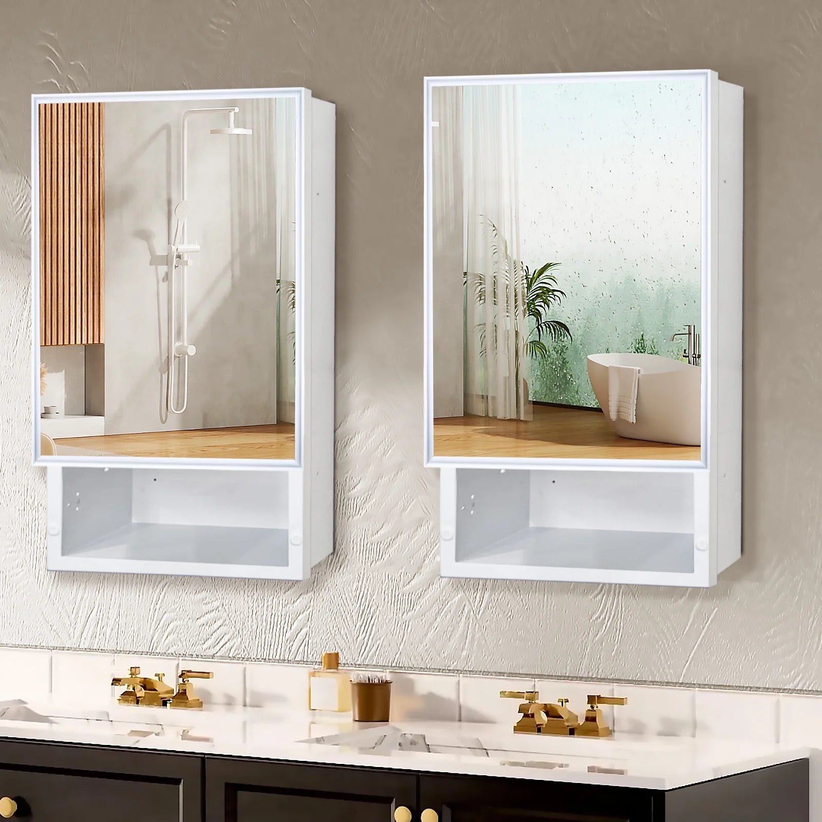 FUMANGO 16x26 Medicine Cabinet, Simple& Beautiful, Large Storage Space, Matte White for Bathroom Vanity