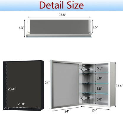 FUMANGO Aluminum Bathroom Medicine Cabinet, 24" x 24", firm and durable, waterproof and rust-proof, recessed or surface mounted,,Assembly required