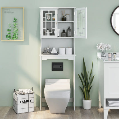 Costway Over the Toilet Storage Bathroom Spacesaver Cabinet Tower Organizer Shelf & Doors White