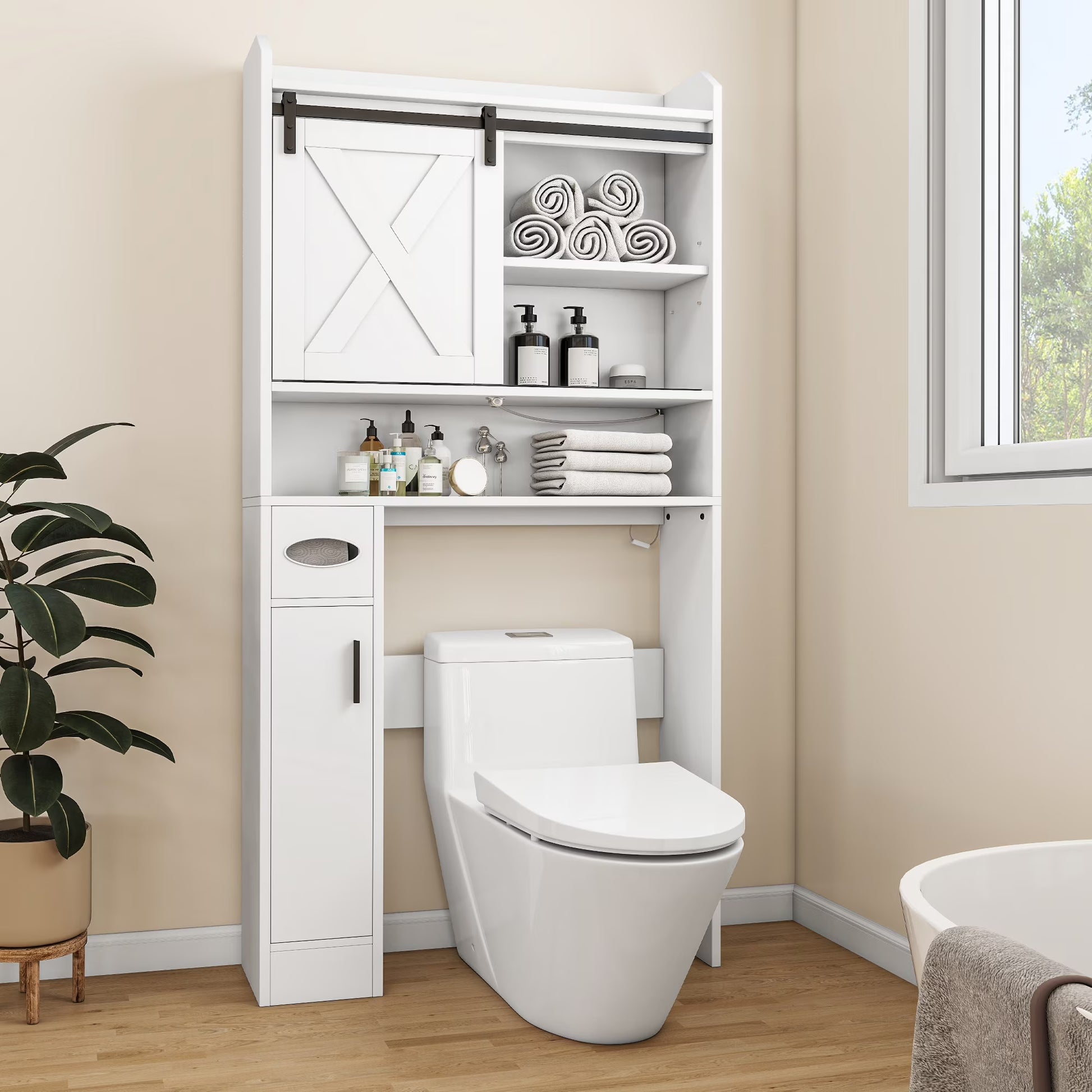 Dextrus Over The Toilet Storage Cabinet,Bathroom Shelf Organizer with Infrared Sensor Light,Toilet Paper Holder,and Adjustable Shelf