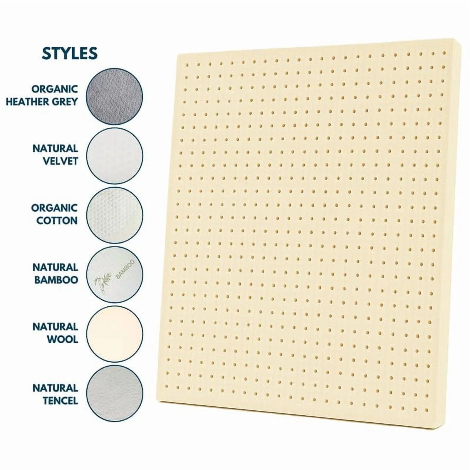 OrganicTextiles 3" Organic Latex Mattress Topper, Heather Grey Cover, No Zipper (Twin, Soft)