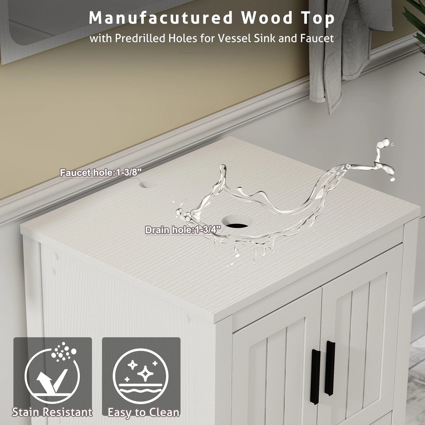 Eclife 24" Freestanding Bathroom Vanity Set with Vessel Sink, without Mirror