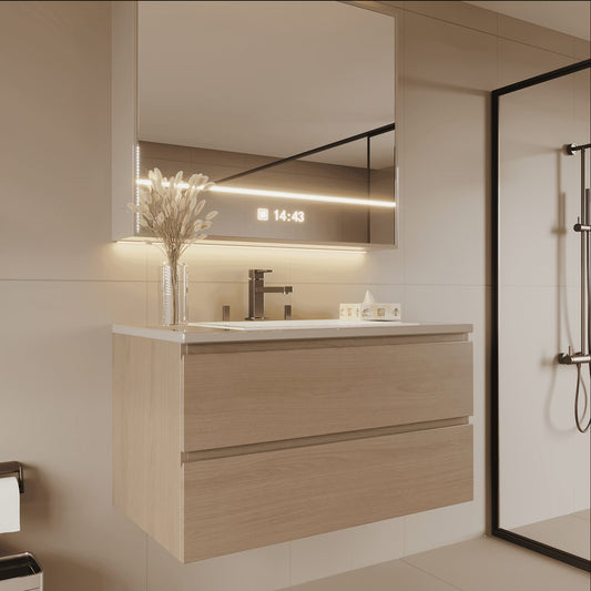 24" Width Wall-Mount Bathroom Vanity Modern Floating Vanity with Soft-Close Drawers, Laminate Doors, Plywood Construction, Cosmo Sand