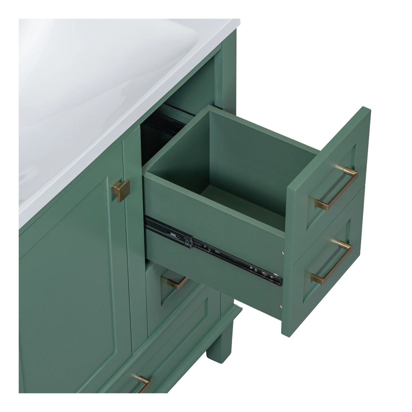 Nyveth Modern Bathroom Vanity with Ceramic Sink, Shelves, Drawers, Wood, Green