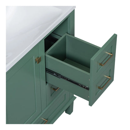 Nyveth Modern Bathroom Vanity with Ceramic Sink, Shelves, Drawers, Wood, Green
