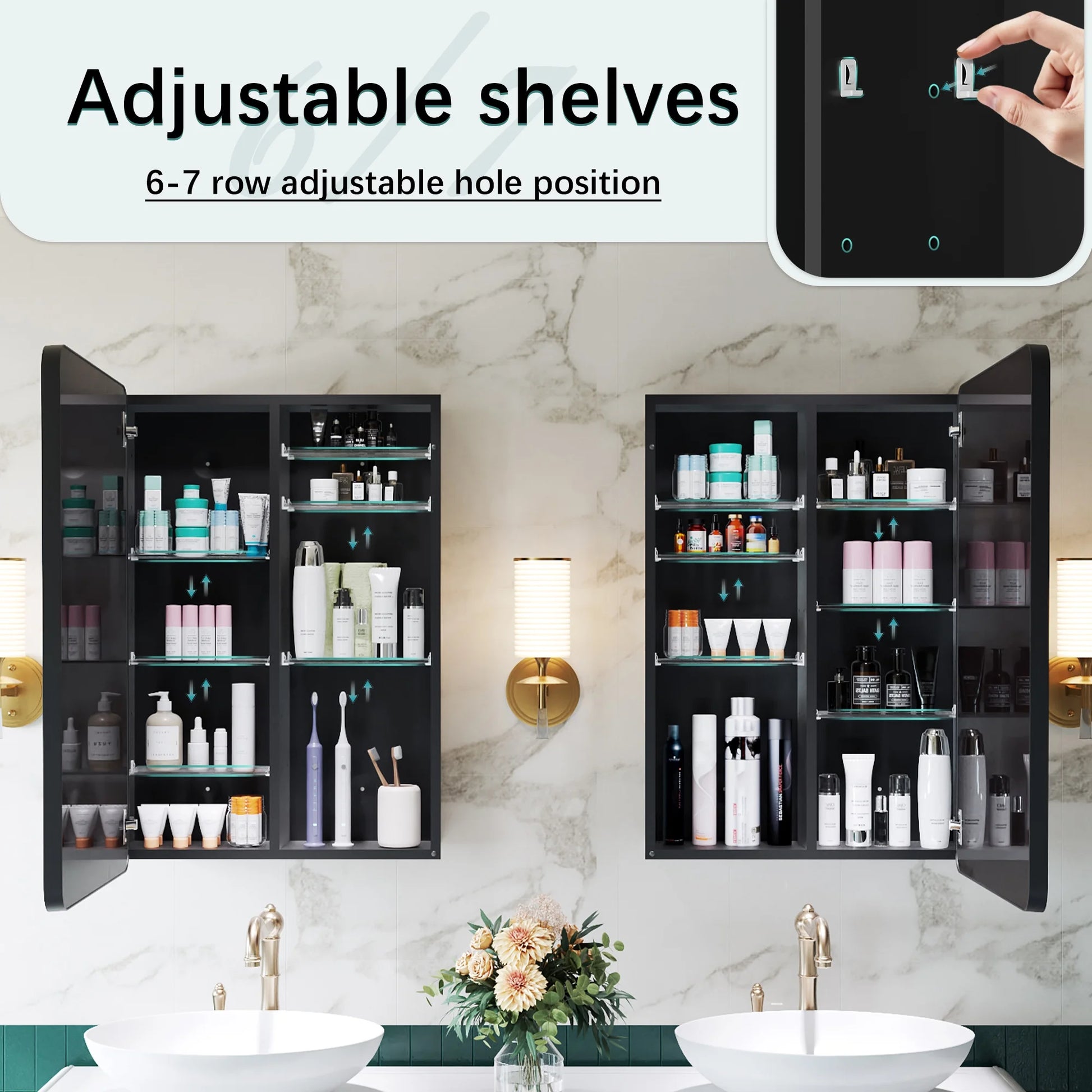 Joqixon Recessed Medicine Cabinets for Bathroom with Mirror: 16x24 Wall Mount Mirrored Vanity Chest - 16 x 24 inch Small Storage Cabinet with Adjustable Shelves