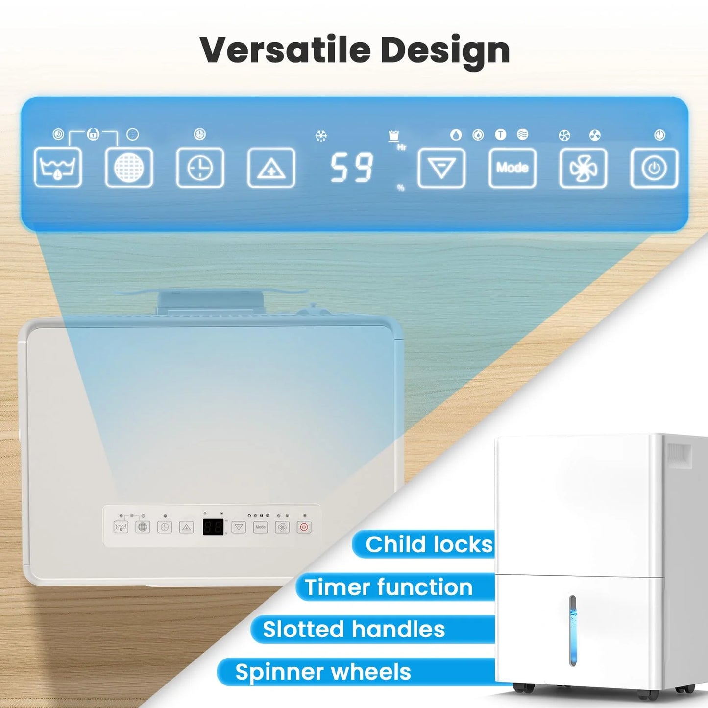 KISSAIR 22-Pint Dehumidifier, 3000 Sq. Ft Coverage Area Home Dehumidifier with Timer Continuous & Dry Mode, 4.8L Water Tank, Dehumidifier for Basement/Bathroom