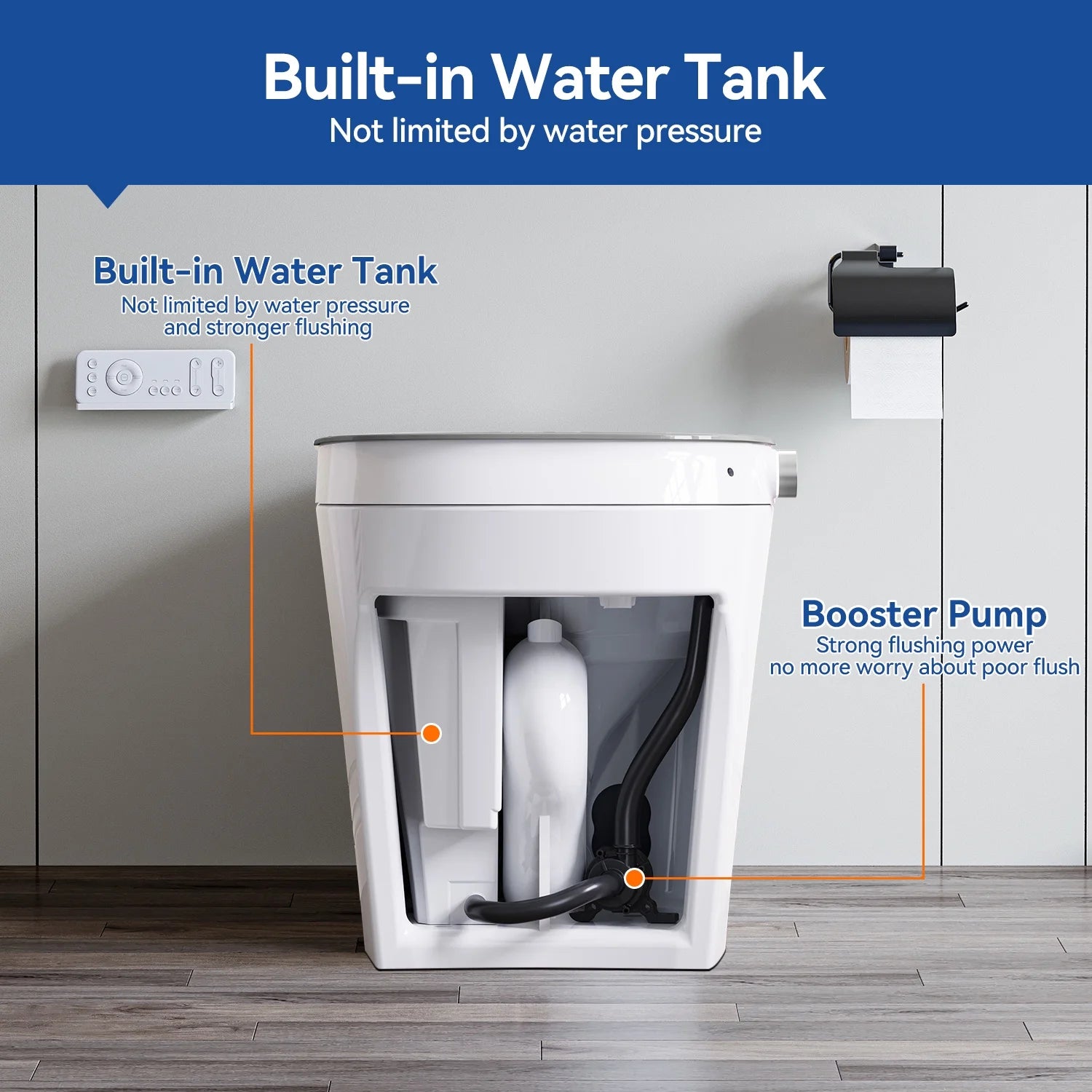 HOROW Smart Bidet Toilet Adjustable Cleaning , Heated Seat, No Water Pressure Limit, Auto Open/Close