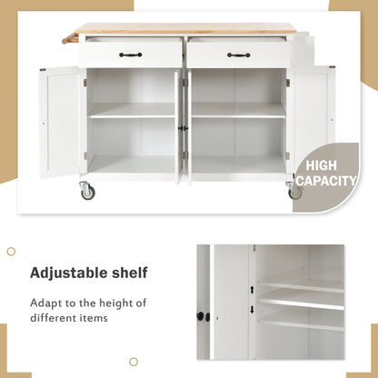Aukfa Rolling Kitchen Island Cart with Storage Towel Racks & 4 Door Cabinet, White