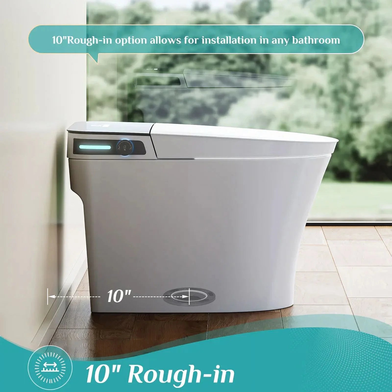 HOROW Smart Bidet Toilet 10'' Rough In with Auto open/close lid night light LED Display Off-Seat Flushing Heating Air Drying Warm Water