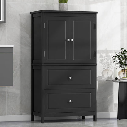 Aukfa 43.3" Tall Wood Storage Cabinet with Two Doors and Adjustable Shelves for Bathroom Kitchen, White