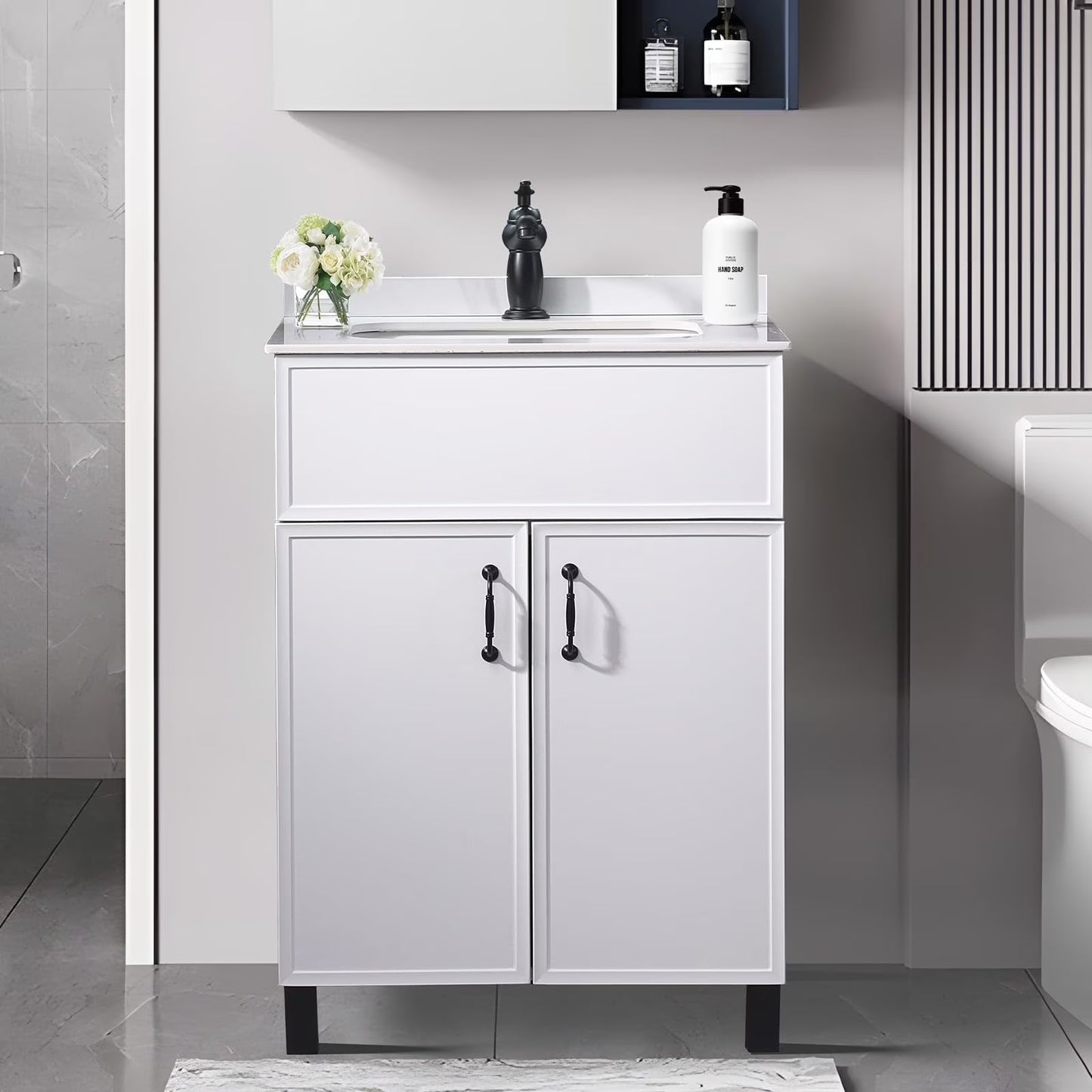 PROHIKER 29.1" Bathroom Vanity with Sink, Modern Bathroom Vanity Cabinet, Freestanding Bathroom Sink Cabinet with 1 Soft-Close Door and Metal Handle