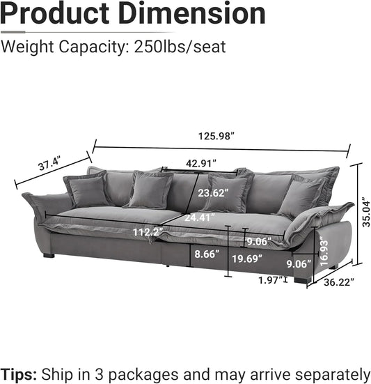 125.98 Inch Sailing Design Modular Sectional Cloud Sofa with Storage, Modern Deep Seat Couch w/Throw Pillows & Removable Backrest for Living Room Bedroom Apartment,Grey