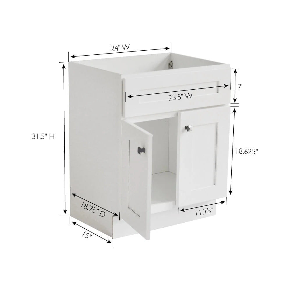 Design House 586925 Brookings 24x18 Unassembled Modern 2-Door Shaker Bathroom Vanity Cabinet Only, White