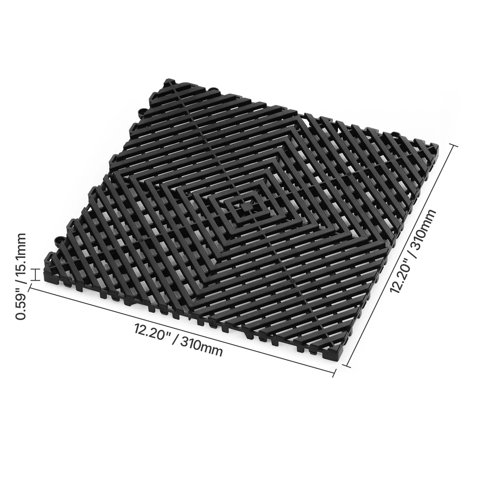 KFFKFF Drainage Floor Mat Set, 12° x 12° Modular Interlocking Padding, Set of 55 Connectable Drainage Mats, Slip-Resistant Black PP Drainage Floor and Bath Mat, Suitable for Garage, Garden