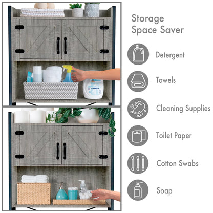 Stephan Roberts Over The Toilet Bathroom and Laundry Organizer and Storage Rack Height Adjustable Shelf, Wood