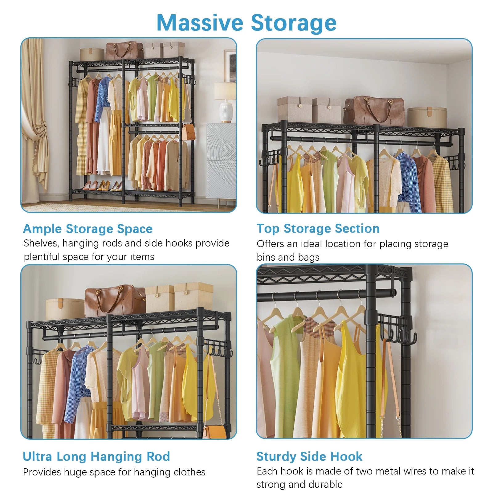 VIPEK V4 Garment Rack Bedroom Armoires Compact Freestanding Closet Storage Organizer, Portable Wardrobe Closet Heavy Duty Clothes Rack Metal Clothing Rack, Black