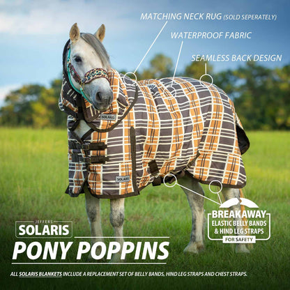 Jeffers Pony Poppins Solaris 1200 Denier Turnout Blanket, 240 gram Polyfill, Brown & Cream Plaid 39" - Waterproof, Breathable Horse Blanket - Ideal Protection for Winter, Wind & Rain, Medium weight