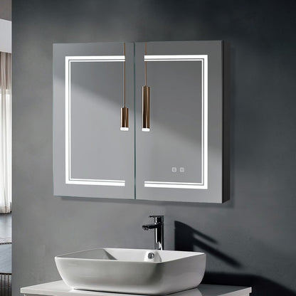 Ktaxon LED Lighted Medicine Cabinet with Mirror Bathroom Wall Cabinet w/Defogger, Dimmable, Memory function, Outlets & USB, 32"x28", Black