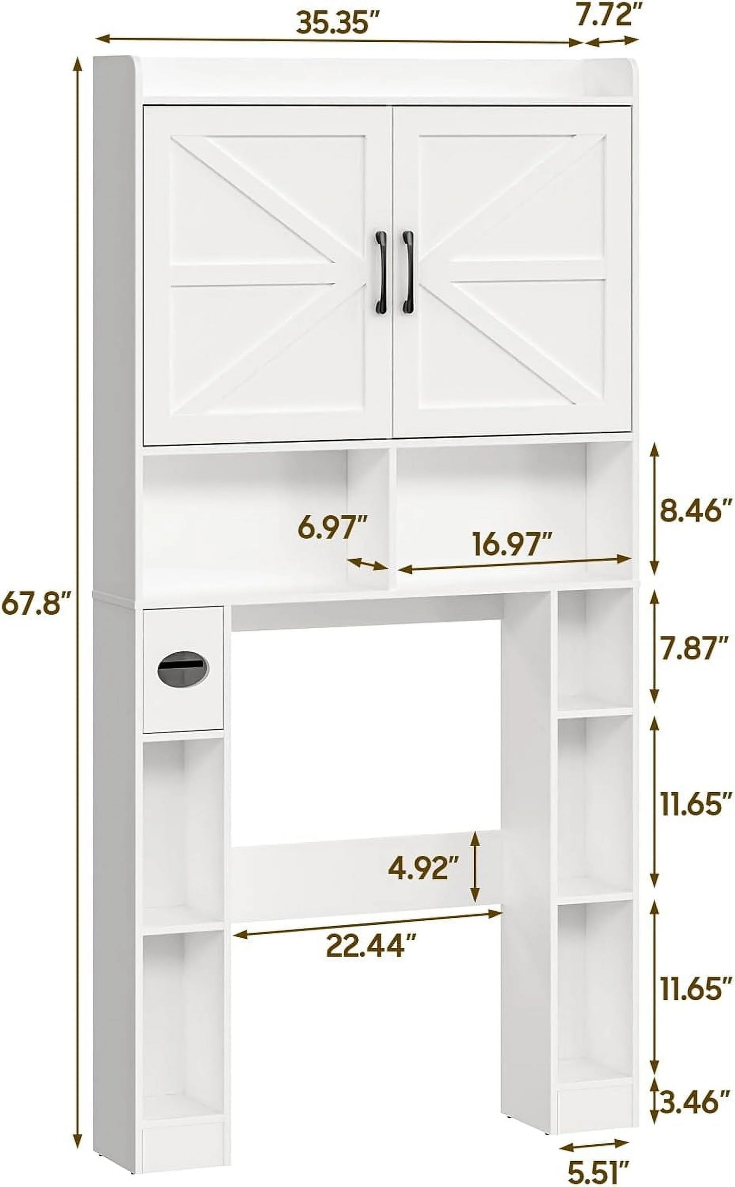 Vabches Over The Toilet Storage Cabinet with Toilet Paper Holder Stand, Above Toilet with Adjustable Shelf & 2 Doors