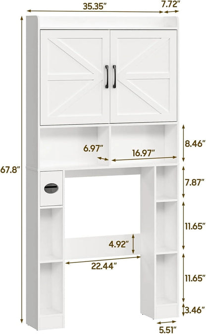 Vabches Over The Toilet Storage Cabinet with Toilet Paper Holder Stand, Above Toilet with Adjustable Shelf & 2 Doors