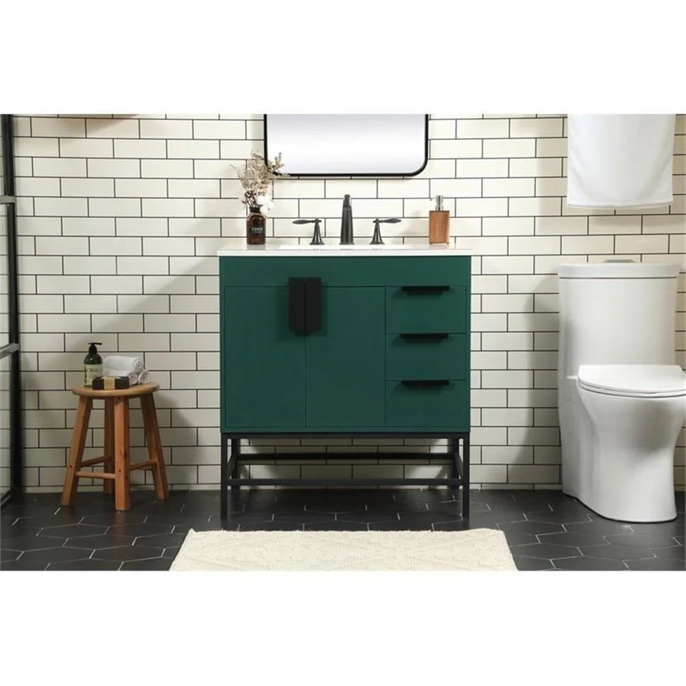 Elegant Kitchen and Bath 32 Inch Single Bathroom Vanity In Green