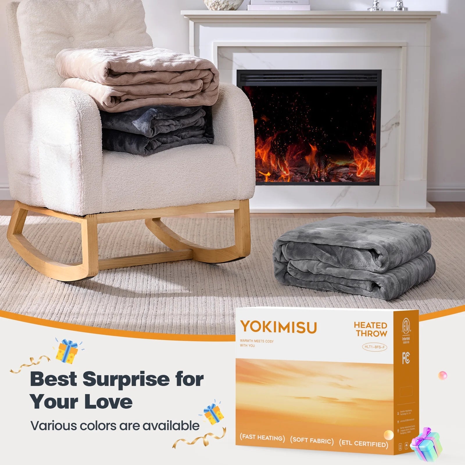 Ocuuziisu Electric Blanket 90" x 100" King Size Heated Blanket, Flannel and Sherpa, 10 Hour Auto-off, 9 Heat Settings, Fast Heating, Machine Washable, Gray