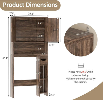 Killeryuki Over The Toilet Storage Cabinet, Farmhouse Storage Cabinet Over Toilet with Toilet Paper Holder Stand, Freestanding Bathroom Storage Organizer Space Saver W/Adjustable Shelf, Walnut