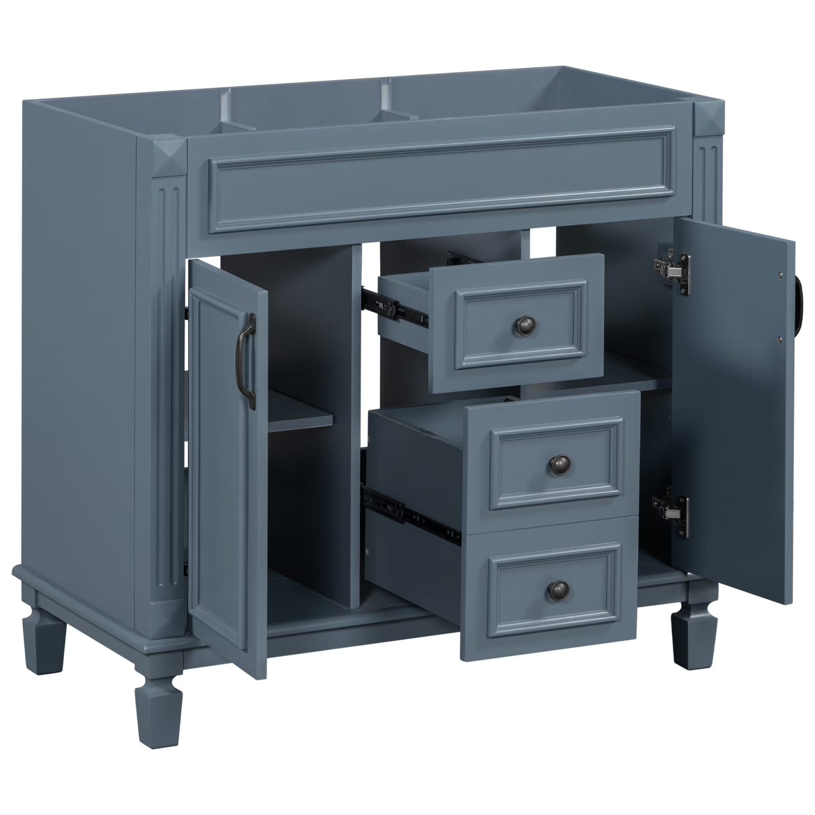 Modern Bathroom Furniture Set, 36" Bathroom Vanity with Top Sink, 35" Wall Mounted Bathroom Storage Cabinet, Mirror Cabinet with 6 Shelves, Storage Cabinet with 2 Doors and 2 Drawers, Grey