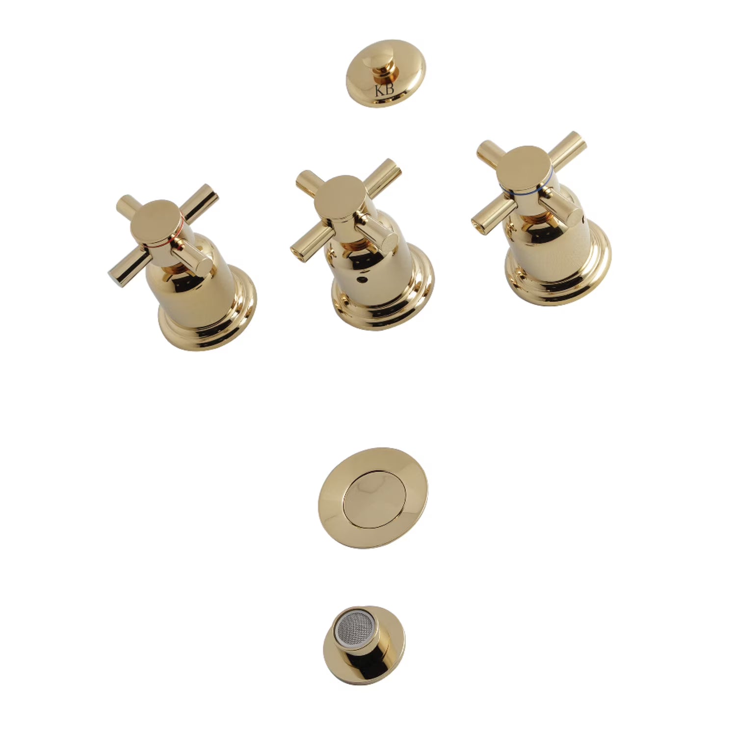 Kingston Brass KB6327DX Concord Three-Handle Bidet Faucet with Brass Pop-Up, Brushed Brass