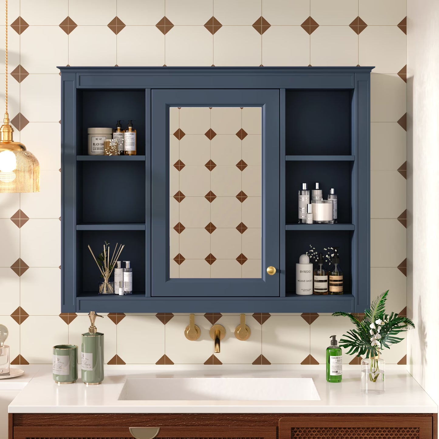 Euroco Wall Mounted Bathroom Mirror Cabinet Triple Door Vanity Storage with Concealed Shelves, Modern Design, Durable Construction, Easy Assembly