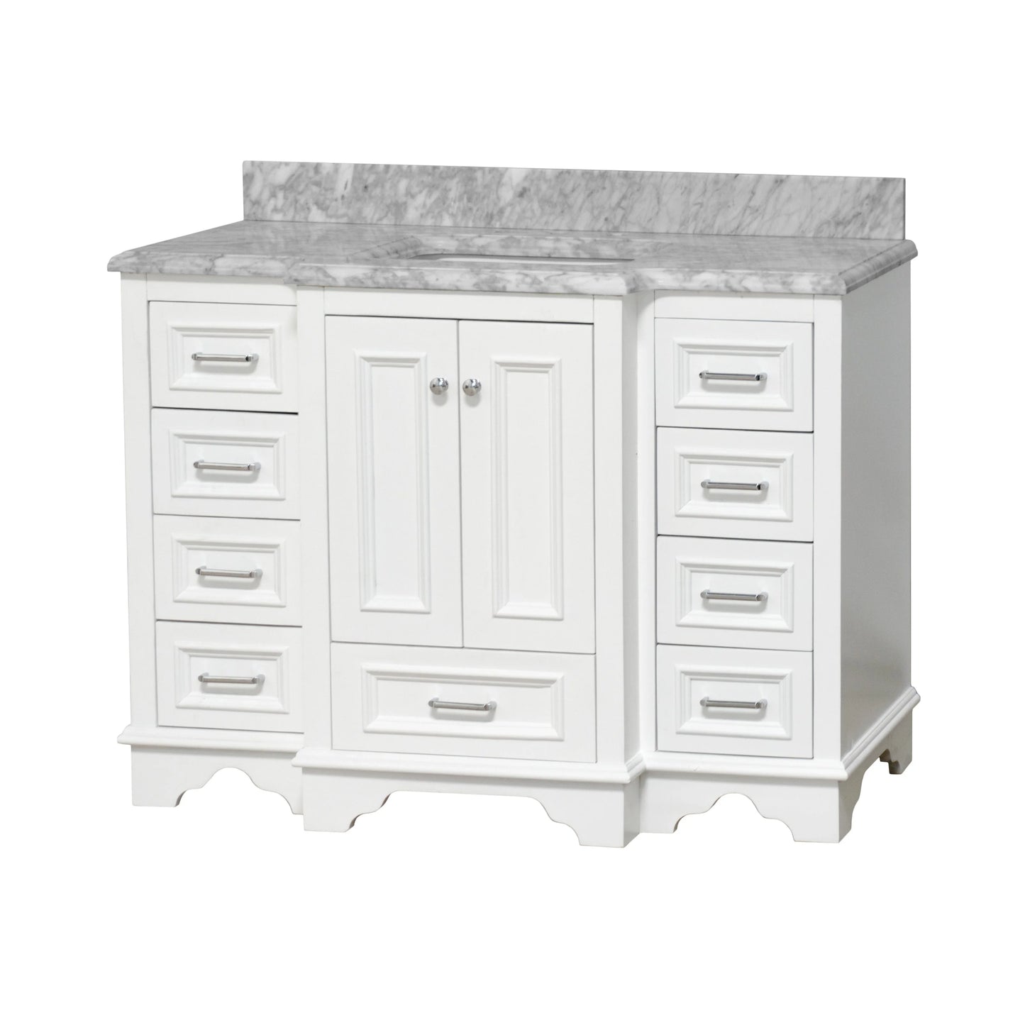 Nantucket 48" Bathroom Vanity with White Cabinet and Carrara Marble Top