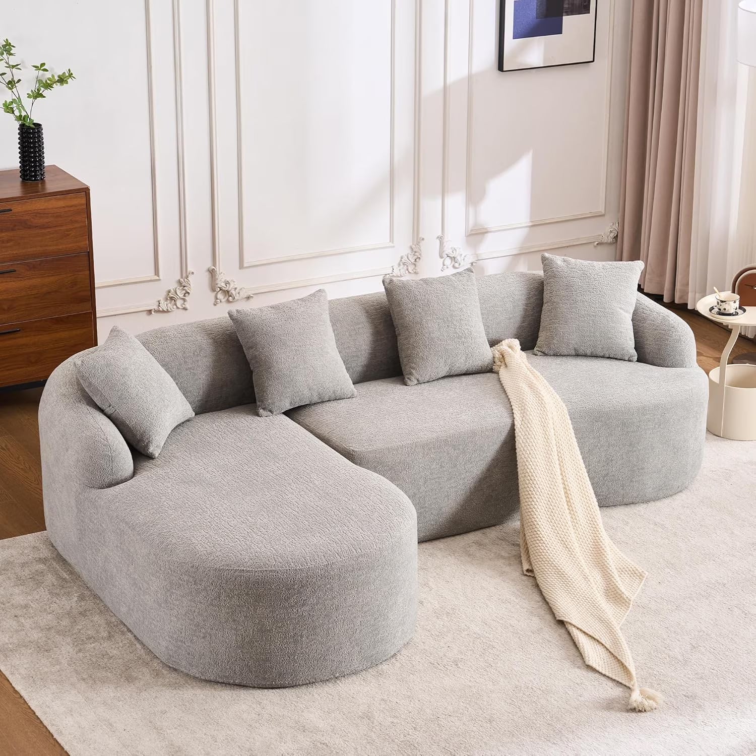 Loveseat Sectional Sofa for Living Room, 65’Modern Luxury Plush Chenille Extra Deep Seat Curved Cloud Floor Couch with 3 Throw Pillows for Small Spaces, No Assembly Needed, Sapphire Blue