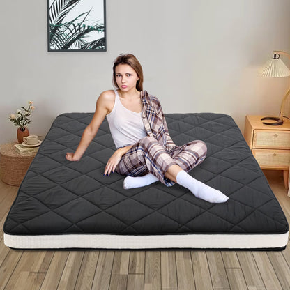 NAIZEA Diamond Patterned Futon Mattress, Extra Thick Japanese Floor Mattress Quilted Mattress Topper, Folding Floor Lounger Guest Bed Padded Sleeping Pad for Touring Car Camping,Twin