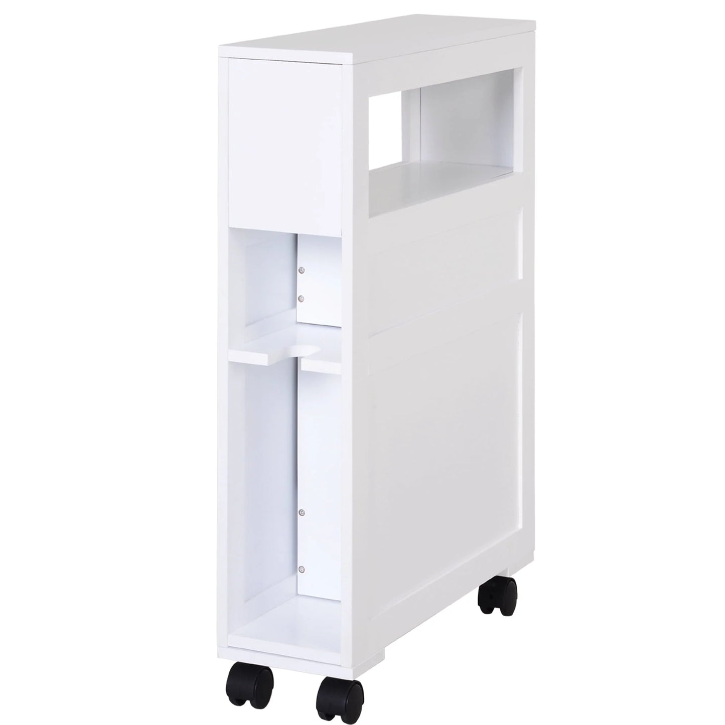 Homcom Wood Rolling Bathroom Side Storage Cabinet, White